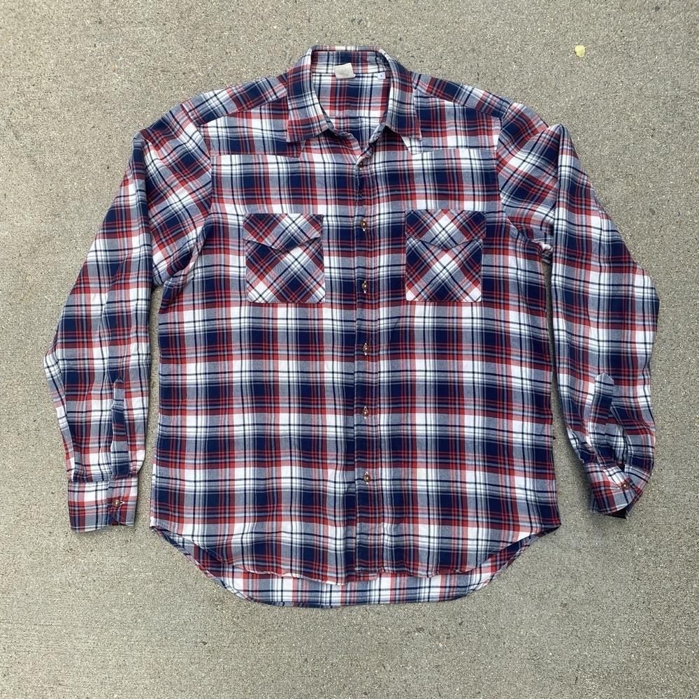 Adam Kimmel Plaid Shirt Red Blue Large Made in Italy 100% Cotton Flannel